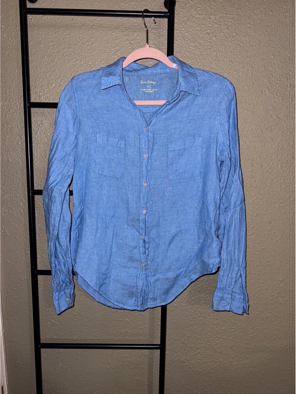 Lilly Pulitzer Sea View Linen Button Down Shirt Women’s XS Blue Long Sleeve